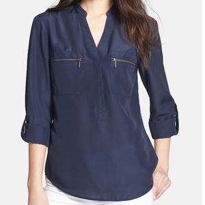 NWOT Michael Kor’s Navy Blouse w/Silver zippers